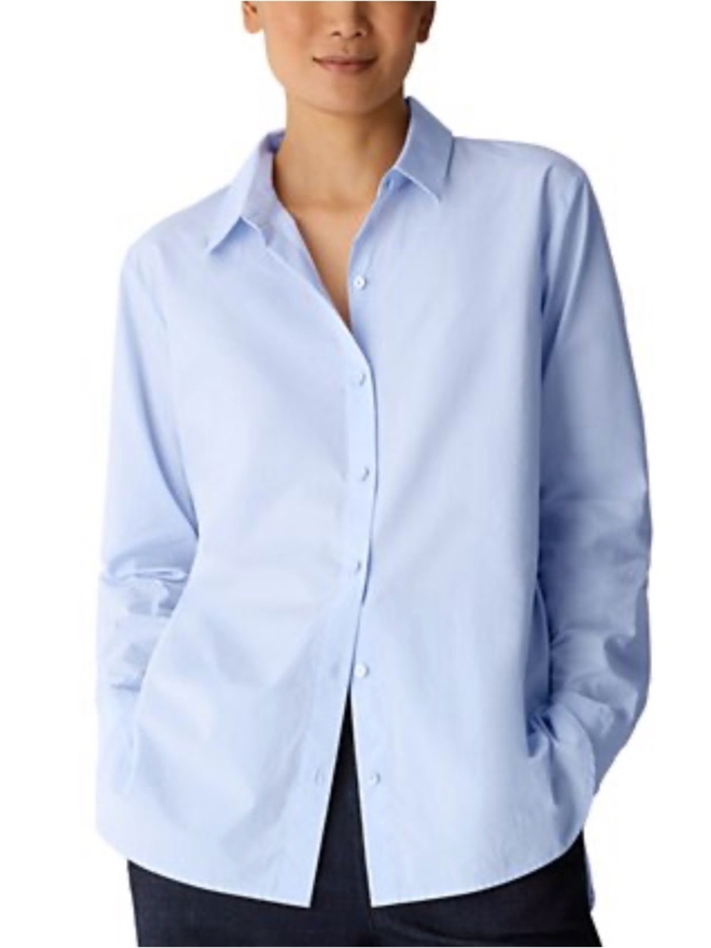 Zara Pale Blue Linen-Blend Button Shirt